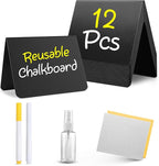 12 Pack Mini Chalkboard Signs for Food, 4”x3” Small Reusable Chalk Board Signs w/Spray Bottle, Food Labels for Party Buffet, Table Signs for Wedding, Name Tags & Bakery w/ 2 Markers & Wiping Cloths