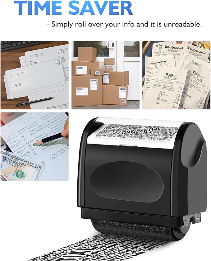 Identity Theft Protection Roller Stamp, 1 Refill Ink - Confidential Roller Stamp for Identity Protection & Security Stamps- Blocking Out Privacy Information and Guard Your Address and ID