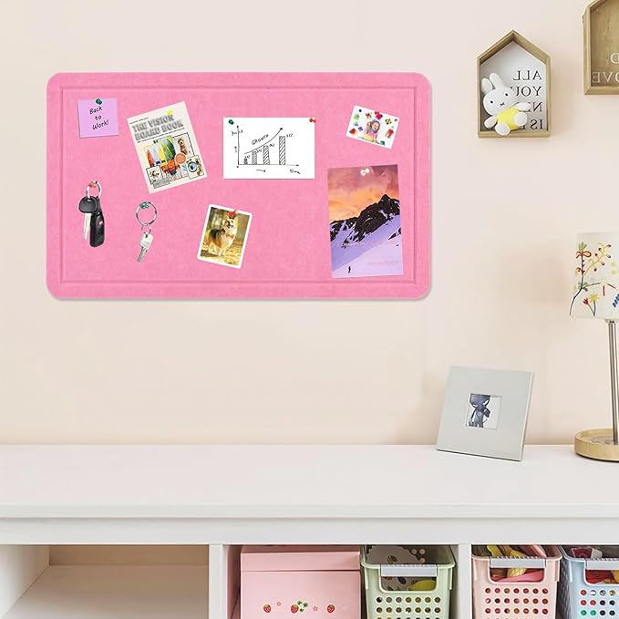 Vuzvuv Pink 28"x16" Large Cork Board with 50 Push Pins & Sticky Notes, Self-Adhesive Bulletin Board for Wall, Felt Pin Vision Board for Paste Notes,Schedules Offices Home