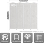 Cocosica 4 Panel Room Divider,6Ft Folding Privacy Screen,Tall - Extra Wide Foldable Panel Partition Wall Divider with Diamond Double-Weaved Hand-Woven Design Room Screen Divider（White）