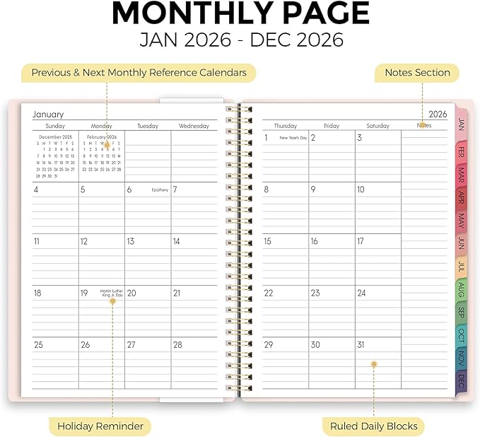 2026 Planner, Weekly and Monthly Planner, January 2026 - December 2026, Hardcover Agenda Planner with Monthly Tabs, Goal Setting & Time Management Organizer for Professionals & Students, 8.5" x 11"