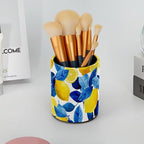 Leather Pen Holder for Desk Lemons Blue Leaves Pattern Pencil Cup Desktop Organizer Makeup Brush Holders Office Supplies for Home, Kids & School