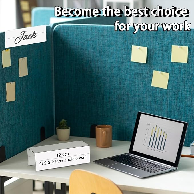 Cubicle Name Plate Holders Cubicle Name Plate Sign Holder Name Plate Bracket Double Sided Nameplates for Walls 2X8 PET Material Changeable Cubicle Name Plate Holder for School Office (12)