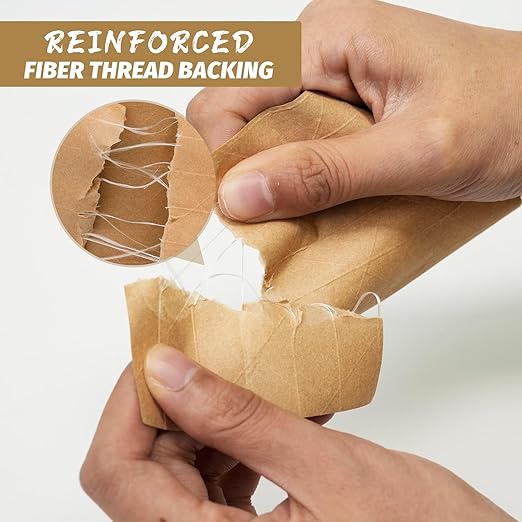 TAPEBEAR 1.5" Core Water Activated Tape, Fiber Reinforced Gummed Tape 2.75inch x 377ft, Eco-Friendly Kraft Paper Tape Biodegradable Brown Packing Tape for Security Sealing, Packaging, Shipping, 4Rolls