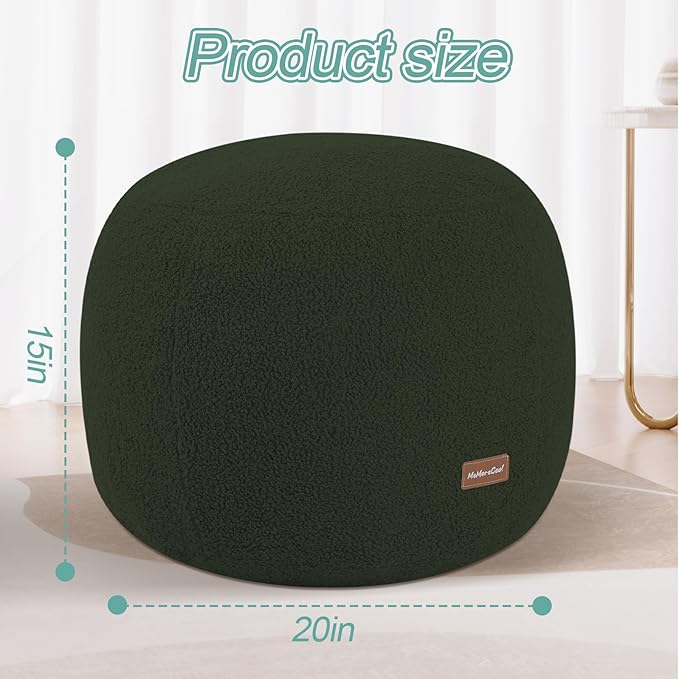 MeMoreCool Stuffed Round Pouf Ottoman Foot Rest, Floor Pouf Foot Stool with Soft Foam Chunk Filling, Small Round Ottoman Footstool Circle Footrest for Living Room, Green