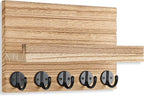 Lwenki Key Holder for Wall, Decorative Key and Mail Holder with Shelf Has Large Key Hooks for Bags, Coats – Paulownia Wood Key Hanger with Mounting Hardware (9.8”W x 6.7”H x 4.2”D) (Burnt Wood)