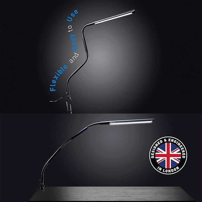 Electra™ Table Lamp: 3 Color Temperatures (Daylight 6000K/Cool 4000K/Warm 2700K), 95+ CRI LED, Dimmer Switch, Flexible Arm, Desk Lamp for Artists, Crafts & Office (Black, 2500 Lux at 12")