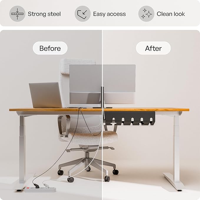 PAMO Cable Management Under Desk for Easy mounting Under-Table I Set of 3 - with 10X Cable Ties I Desk Organizer for Office/Home Office Table Thoughtful Cable Tray Holder