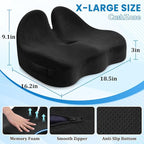 CushZone Seat Cushion, Memory Foam Office Chair Seat Cushion for Office Chairs/Car/Long Trip/Desk Chair/Gaming, X-Large Size for Sciatica & Hip & Tailbone Pain Relief, Sciatica Support (Black)