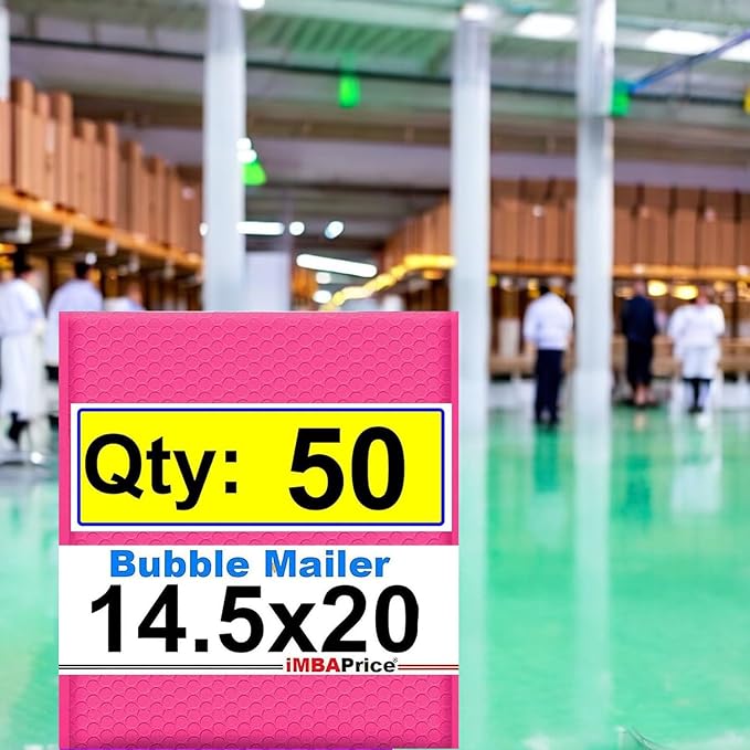 iMBAPrice 14.25x20 Inch Hot Pink Poly Bubble Mailers #7, 50-Pack – Jumbo Self-Seal Padded Envelopes for Large Fragile Items, Waterproof Shipping Bags E-Commerce Packaging
