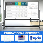 Max-officoo 4'x8' Large Dry Erase White Board with Rolling Stand 96"x48" Double-Sided Mobile Magnetic Whiteboard on Wheels, Including 3 Magnetic Erasers, 7 Markers, 30 Magnets