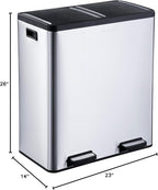 The Step N' Sort 18.5 Gallon Extra Large Capacity, Soft-Step, Dual Trash and Recycling Bin with Removable Inner Bins, Silver