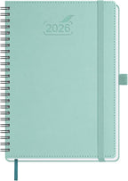 BEZEND 2026 Planner Weekly and Monthly (6" x 8.5" Spiral) Daily Calendar with Hourly Timeslots & Tabs (Jan-Dec) Note & Expenses, Pen Holder, Inner Pocket, Vegan Leather Softcover - Mint Green