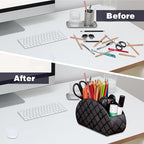 Remote Control Holders Organizer Box with 5 Compartment PU Leather Multi-functional Office Desk Storage Caddy Store Tv Remote for Media Player,Brush,Pencil,Glassees&Office Supplies (Grey print)