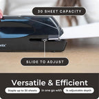 EcoElectronix Portable Automatic Electric Stapler Pro - 30 Sheet Capacity, Quiet Operation, Jam-Free and Easy Reload - AC Adapter/Battery Powered, (Black)