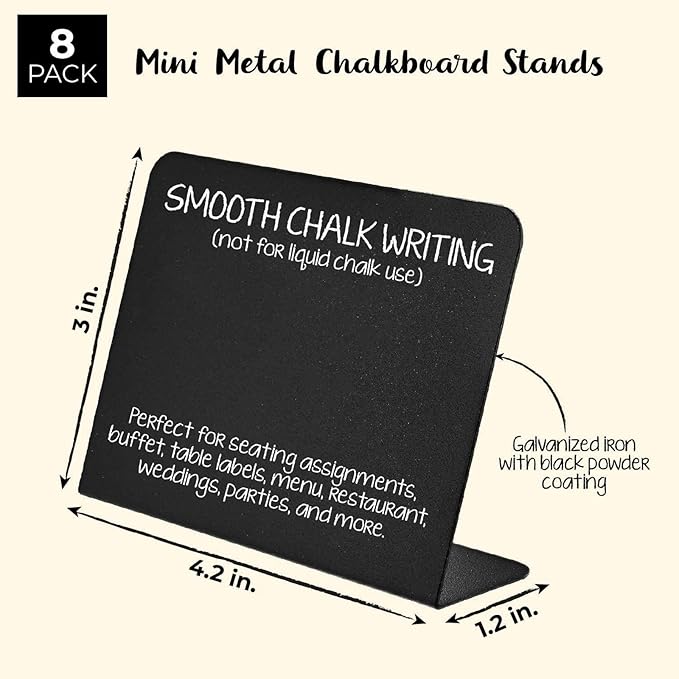 Juvale Metal Tabletop Chalkboard Signs - Galvanized Iron Metal Chalk Signs - Buffet Chalk Board Table Tent & Menu Stand - Counter Displays & Display Stand - 3"x 4.2", Black, Pack of 8