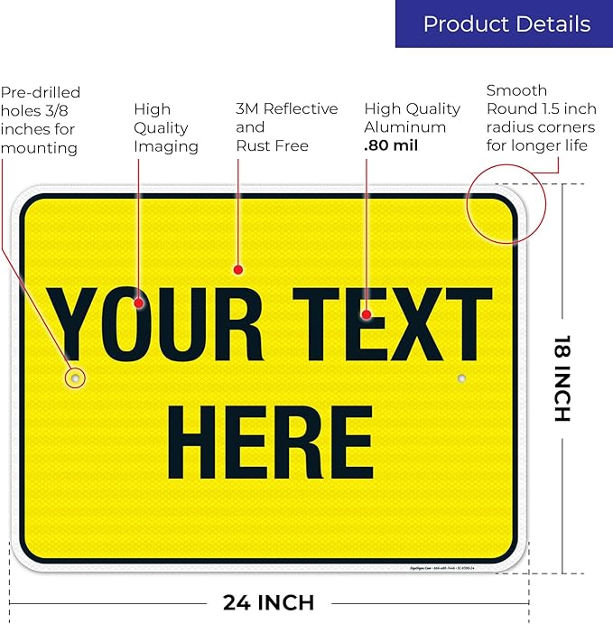 Personalized Custom Yellow Background Customize for Office, Business, Workplace, Home, Airbnb, Delivery Sign, 18x24 Inches, 3M EGP Reflective .080 Aluminum, Fade Resistant, Made in USA by Sigo Signs
