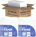 Loose Leaf Paper College Ruled Notebook Paper College Ruled Lined Writing Filler Paper 10.5” x 8” 1800 Sheets 150 Sheets Per Pack 60 gsm (12 Pack)