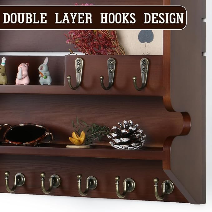 Mutsault Key Holder for Wall, Mail Organizer Wall Mounted, Luxury Walnut