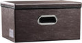 PRANDOM Collapsible Storage Box with Lid [1-Pack] Leather Fabric Foldable Storage Bin Organizer Container Basket Cube with Cover for Home Bedroom Closet Office Nursery Brown (13.6x9.6x6.9)
