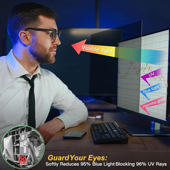 JEEETINTX Magnetic 23 Inch Privacy Screen for Computer Monitor 16:9 Widescreen Desktop PC, 23in Hanging Removable Anti Blue Light Glare Eye Protection Shield, Screen Protector Panel