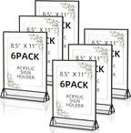 PPH-Sisy Acrylic Sign Holder 8.5X11 Clear Sign Holder,Double Sided Flyer Holder, Table Menu Holder Display Stand for Wedding Table Number Black (6pcs)
