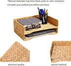 PINXIURY 2-Tier Water Hyacinth Letter Tray – Woven Paper & Mail Organizer for A4 Files, Magazines, Office Documents Desktop File Basket for Home Office Supplies