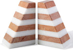 Karibiber Marble Book Ends, Non-Skid Bookends for Shelves, Composite Bookend with Natural Stone, Heavy Duty Book Stopper, Collected CDs and Oversized Books Organizer, White & Red Decorative Bookends