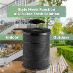 Zedfire 32 Gallon Perforated Waste Bin with Rain Bonnet Lid, Steel Outdoor Heavy-Duty Commercial Trash Can, Round Recycle Container, Durable Garbage Can for Parks, Municipalities, Parking, Schools