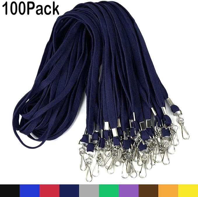 Ollain Badge Lanyards Flat Lanyard Swivel Hooks Durably Neck Bulk lanyards with Clip 100 Pack