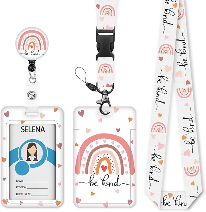 ID Badge Holder with Breakaway Lanyard, Lanyards for ID Badges Name Tags ID Card Holder, Cute Badge Reel Badge Clip Retractable, Teacher Nurse Student School Office Gifts, Positivity Design