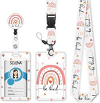 ID Badge Holder with Breakaway Lanyard, Lanyards for ID Badges Name Tags ID Card Holder, Cute Badge Reel Badge Clip Retractable, Teacher Nurse Student School Office Gifts, Positivity Design