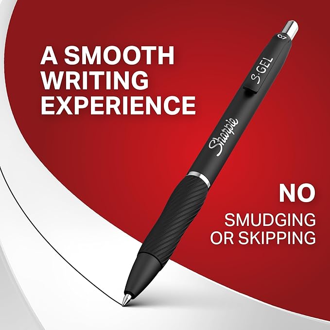 Sharpie S-Gel Gel Pens, Black Barrel, Medium Point (0.7mm), Black Gel Ink Pens, 12 Count - Home, Office, School, Journaling, Writing, Note-Taking, Teacher Supplies