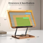 Book Stand for Reading, 360° Rotating Hands Free Book Holder, Adjustable Height and Angle, Page Clip for Cookbook, Recipe, Magazine, Laptop,Tablet, Foldable for Kitchen, Office, School