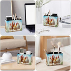 Famame Chicken Roosters Farm Animals Pencil Holder for Desk, Leather Desktop Container Pen Cup Storage Study Table Pen Organizer Makeup Brush Holder for Classroom Office Home