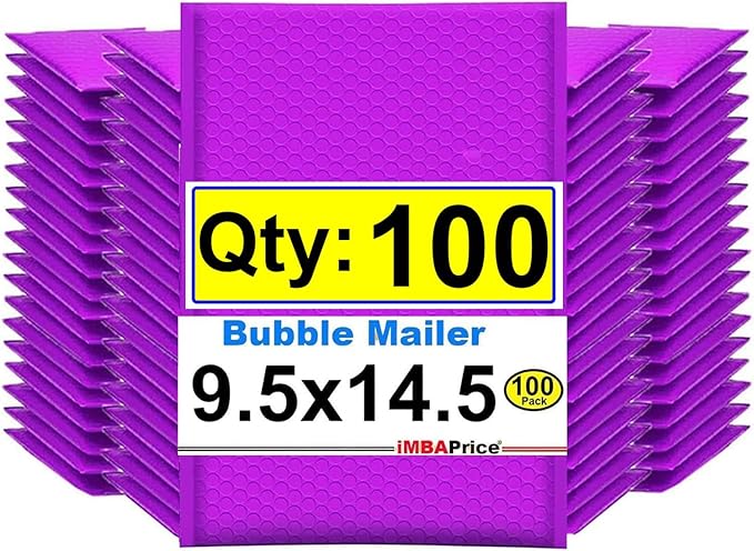 iMBAPrice 9.5x14.5 Inches Purple Color Polybubble Bag, 100-Pack Large Size #4 Self Seal Poly Bubble Mailers Padded Packing Envelopes (Total 100 Bags)