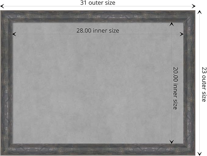 Amanti Art Grey Framed Magnetic Board 23x31 Medium Vision Board for use with Magnets, 100% Metal Sheet to Display Items as Office Decor or for Home Organization in mudroom, Kitchen or Kids Room