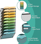 SUPEASY Wall File Organizer Mesh Office Mail Holder, Hanging Wall Organizer Magazine Rack for Office Black, 10 Tier