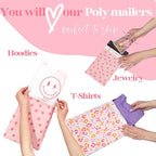 Pretty Package Store 14.5x19 Designer Poly Mailer 100 Pack Heavy Duty Waterproof Self Seal Shipping Bags for Small Business Large Mailing Envelopes Bulk Tear Resistant Packaging Blue Bows