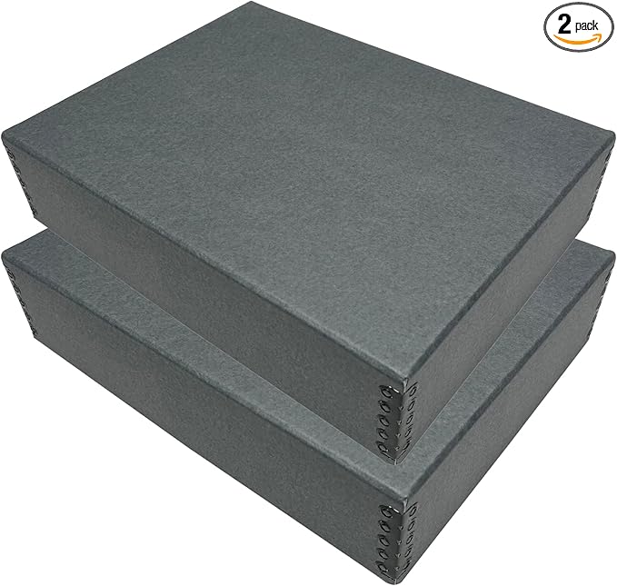 Lineco Museum Archival Storage Box, 9.75x12.75x3 in. Drop Front Design. Acid-Free with Metal Edge. Organize Photos, Pictures, Prints, Documents, Crafts, DIY. Gray, 2 Pack
