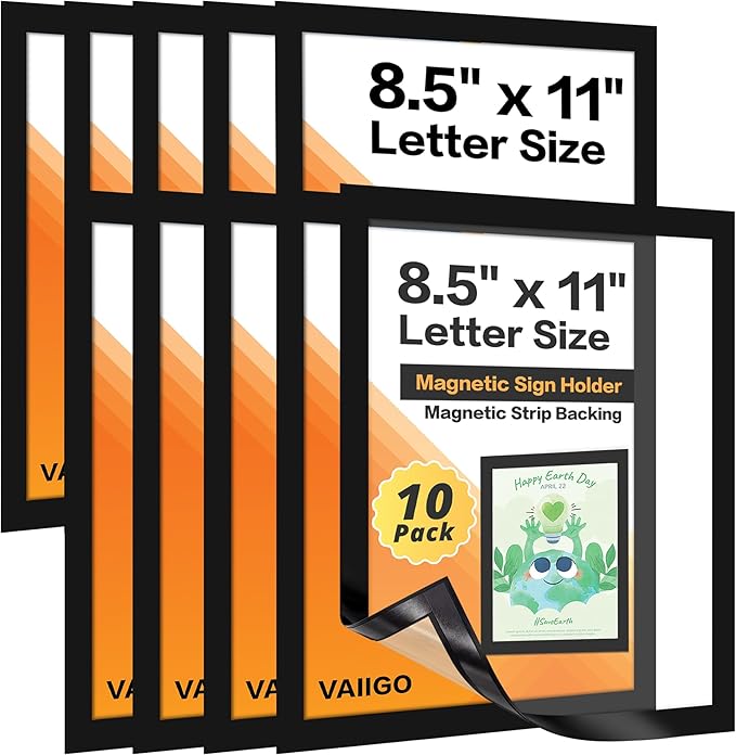 VAIIGO 10-Pack Magnetic Sign Holders 8.5 x 11 - Magnetic Frames for Fridge & Metal Surfaces - Document & Paper Display Holders, Picture/Poster/Photo Frames for Home, Office, Classroom