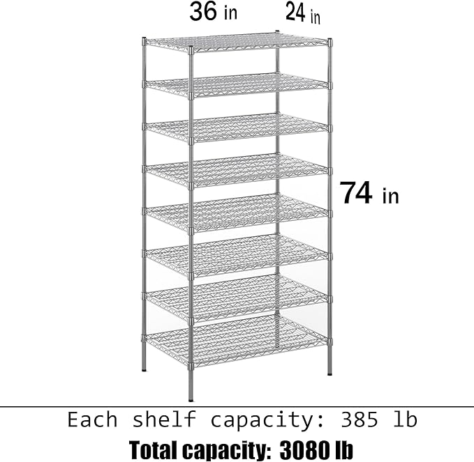 Regal Altair 24" Deep x 36" Wide x 74" Height Wire Shelving Kit | 8-Tier | NSF Commercial Storage Rack Unit