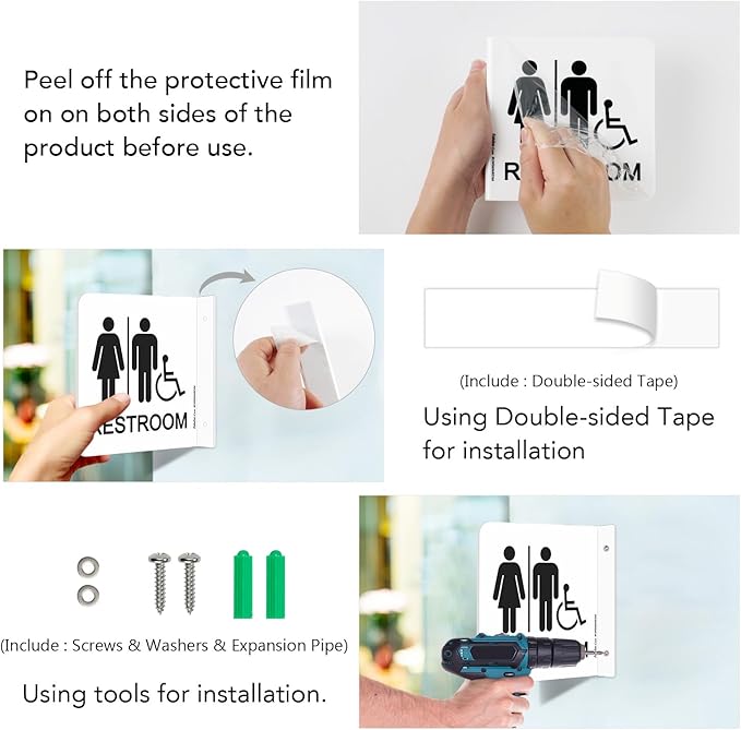 Faittoo Restroom Sign, Bathroom Signs, 2 Pack 6 x 6 Inches Acrylic Sign, for Office or Business Bathroom and Toilet Door or Wall Decor, Indoor Outdoor Use (Men and women with Handicap)