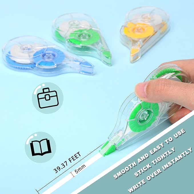 Jovanssen White Correction Tape, 12 Pack, 39.37 Feet Correction Tape for School And Office, writing supplies and correction supplies