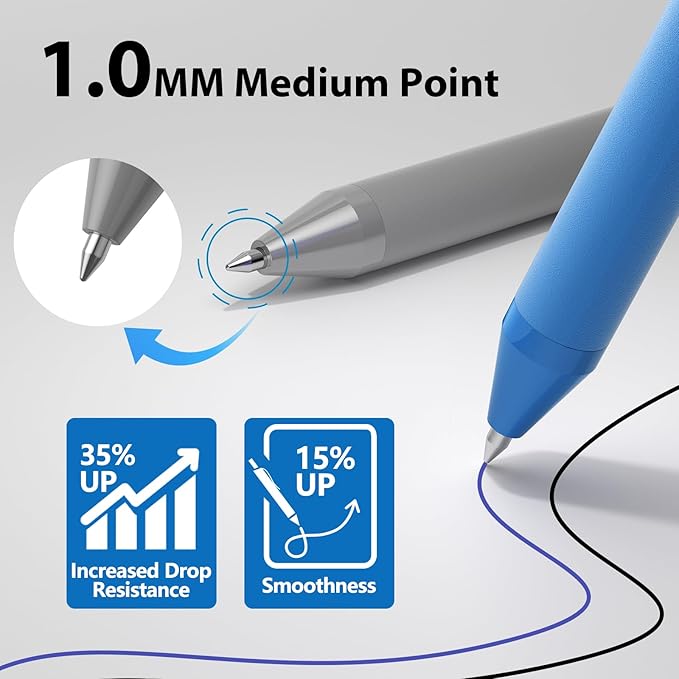 JIMMIDDA Pens Bulk, 52 Pack Ballpoint Black & Blue Ink, 1.0MM Medium Point Bluk Retractable for Smooth Writing, Quick Drying No Bleed Journaling for Office School Supplies Home Work