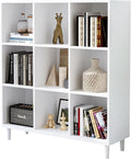 Chyanmoo Wood Cube Storage Organizer White Bookshelf - 3-Tier Freestanding Storage Cabinet with Legs for Home Office, 9-Cubes Open Shelf