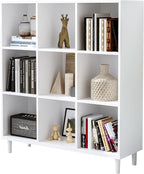 Chyanmoo Wood Cube Storage Organizer White Bookshelf - 3-Tier Freestanding Storage Cabinet with Legs for Home Office, 9-Cubes Open Shelf