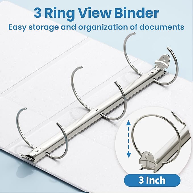 SUNEE 3 Inch Binders 3 Ring 12 Pack, Large Clear View Binders Bulk Three Ring PVC-Free (Fit 8.5x11 Inches) for School or Office Supplies, White