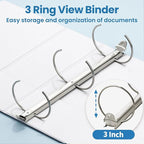 SUNEE 3 Ring Binder 3 Inch 1 Pack, Clear View Binder Three Ring PVC-Free (Fit 8.5x11 Inches) for School or Office Supplies, White