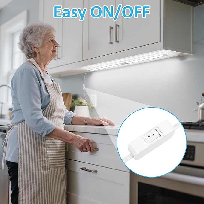 maylit Under Cabinet Lighting Plug in, 2 Pcs 14 Inch Linkable Ultra Bright LED Light Bars, Renter Friendly Lamp, Wired Indoor Lights for Kitchen Cabinet, Counter, Workbench, Desk, Shelf, Cool White